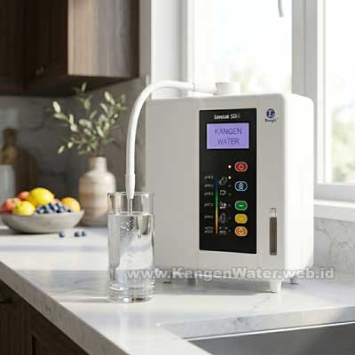 Mesin Enagic Kangen Water di dapur modern untuk kebutuhan air minum sehat keluarga